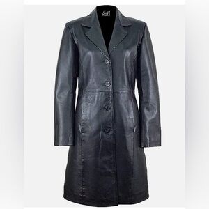 Genuine Lambskin Black Long Leather Jacket - Size M Women